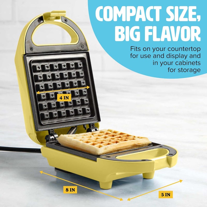 Tasty Mini Nonstick Waffle Maker, Perfect for Individual Waffles, Hash Browns, Brownies and more, Quick Results, Easy Clean Up, 600W, Yellow - Image 3